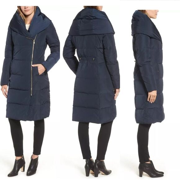 Cole Haan navy blue feather down hooded winter coat size XS - Picture 1 of 14